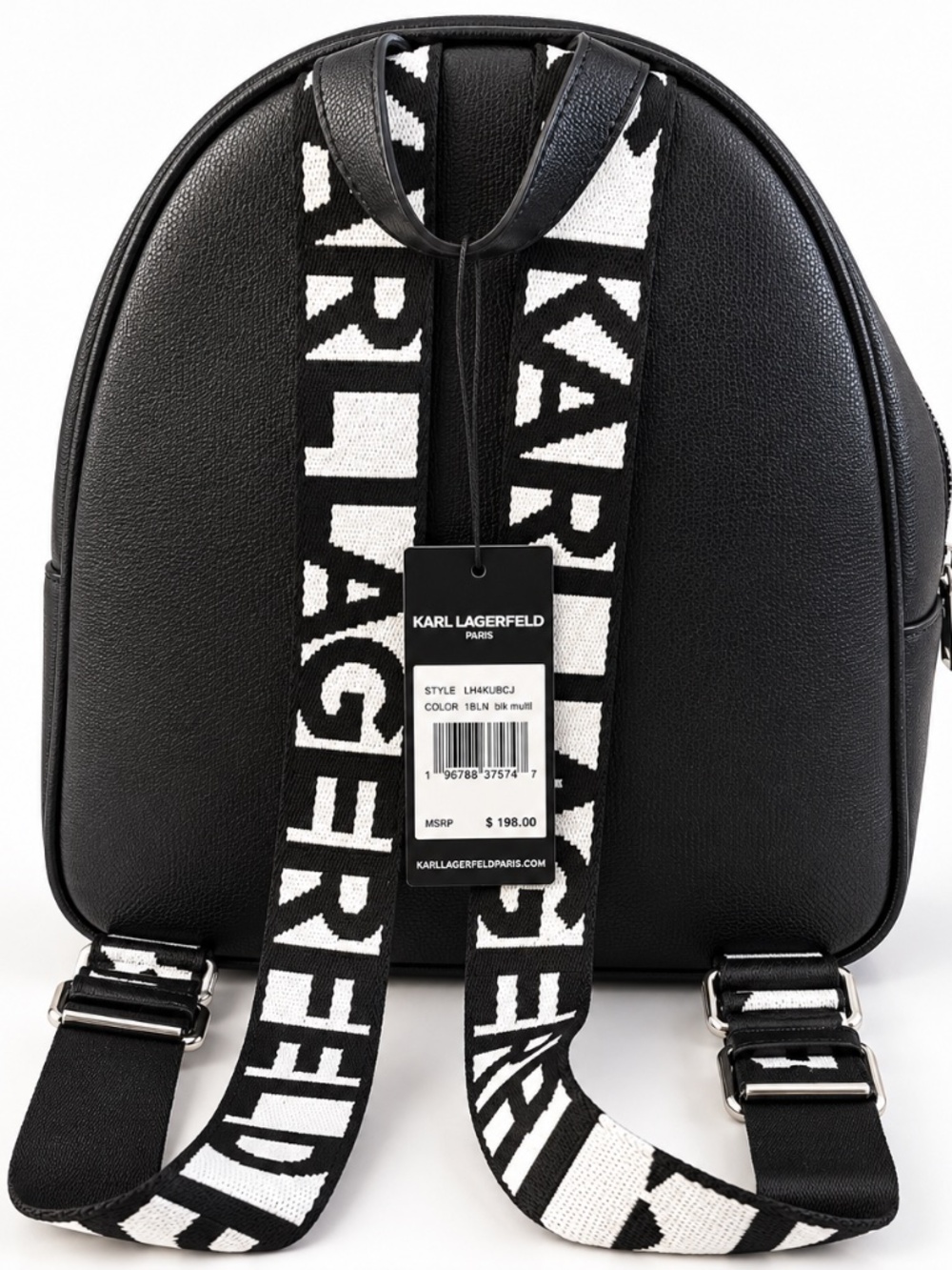 NWT Karl Lagerfeld Paris Ikonik Mini Backpack Black Logo Straps MSRP $198